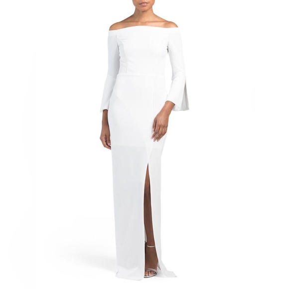 ABS Allen Schwartz Off Shoulder Bell Sleeve Gown - Picture 2 of 6